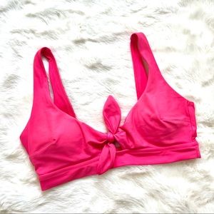 AERIE Hot Pink Tie Front Scoop Neck Bikini Top